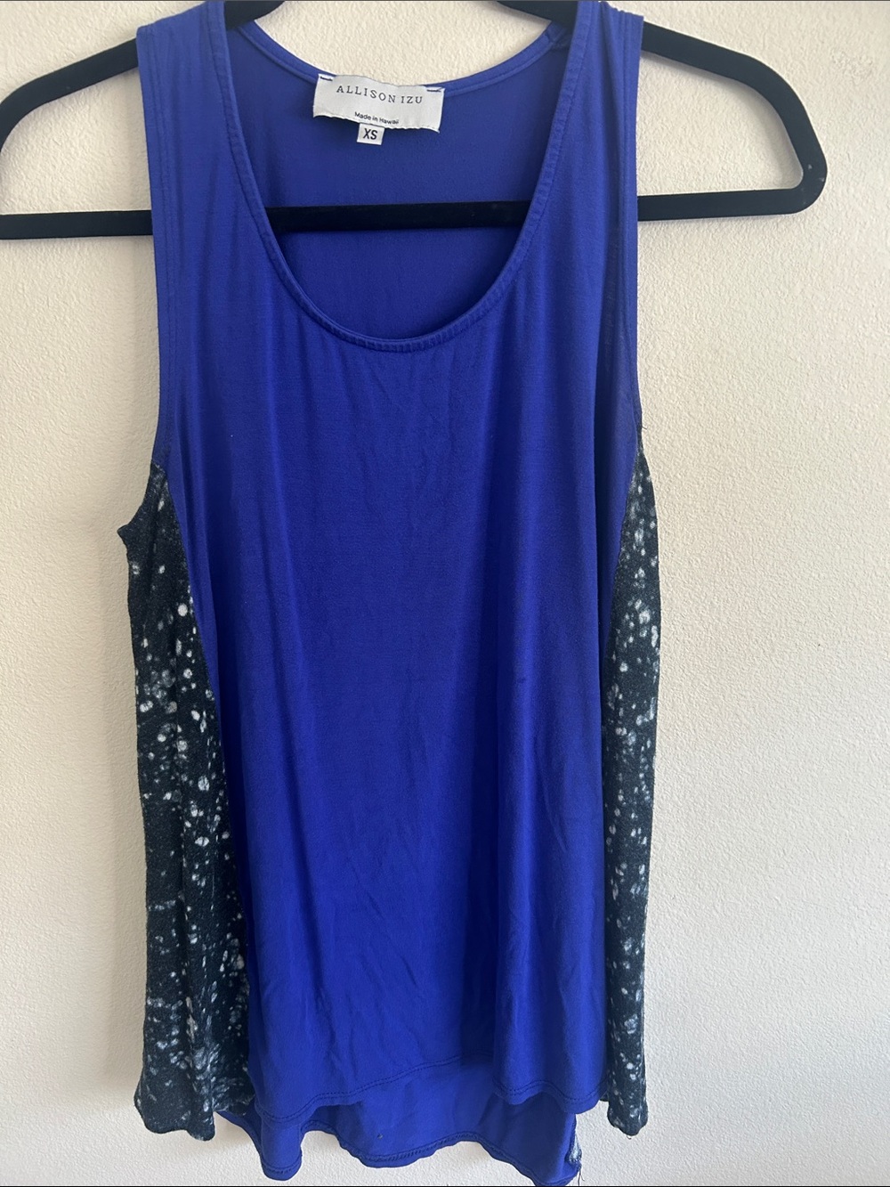 Allison Izu Blue Tank Top with Black Speckled Side Panels